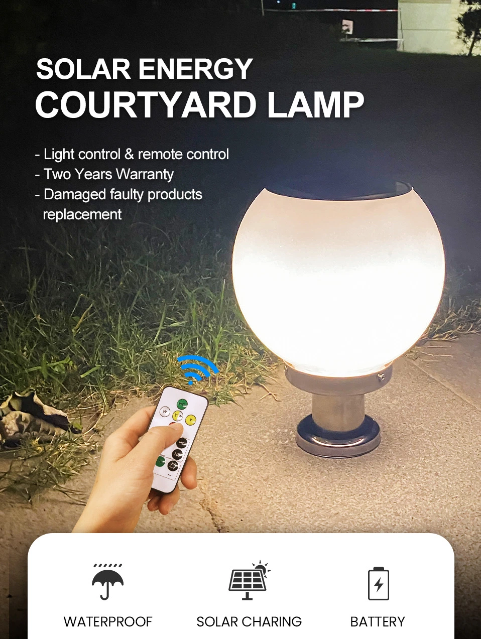 Waterproof Energy Saving Security Yard Park Decoration Round Ball 25cm 30cm 35cm LED Garden Outdoor Solar Lamps for Patio