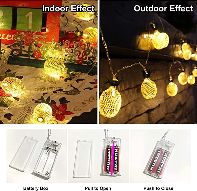 10 LED Battery Operated Fairy Pineapple Shaped Metal String Lights for Indoor Outdoor Patio Home Wedding Party Deco