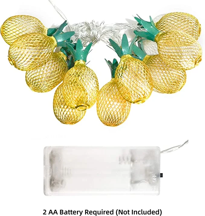 10 LED Battery Operated Fairy Pineapple Shaped Metal String Lights for Indoor Outdoor Patio Home Wedding Party Deco