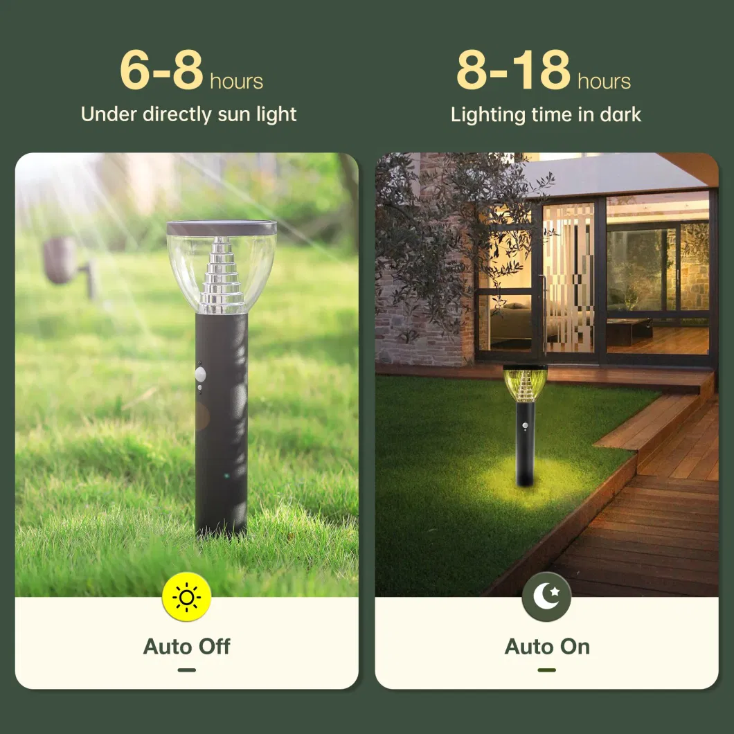 Modern Stainless Steel Motion Sensor Pyramid Garden Lights Solar Powered for Yard Patio Pathway