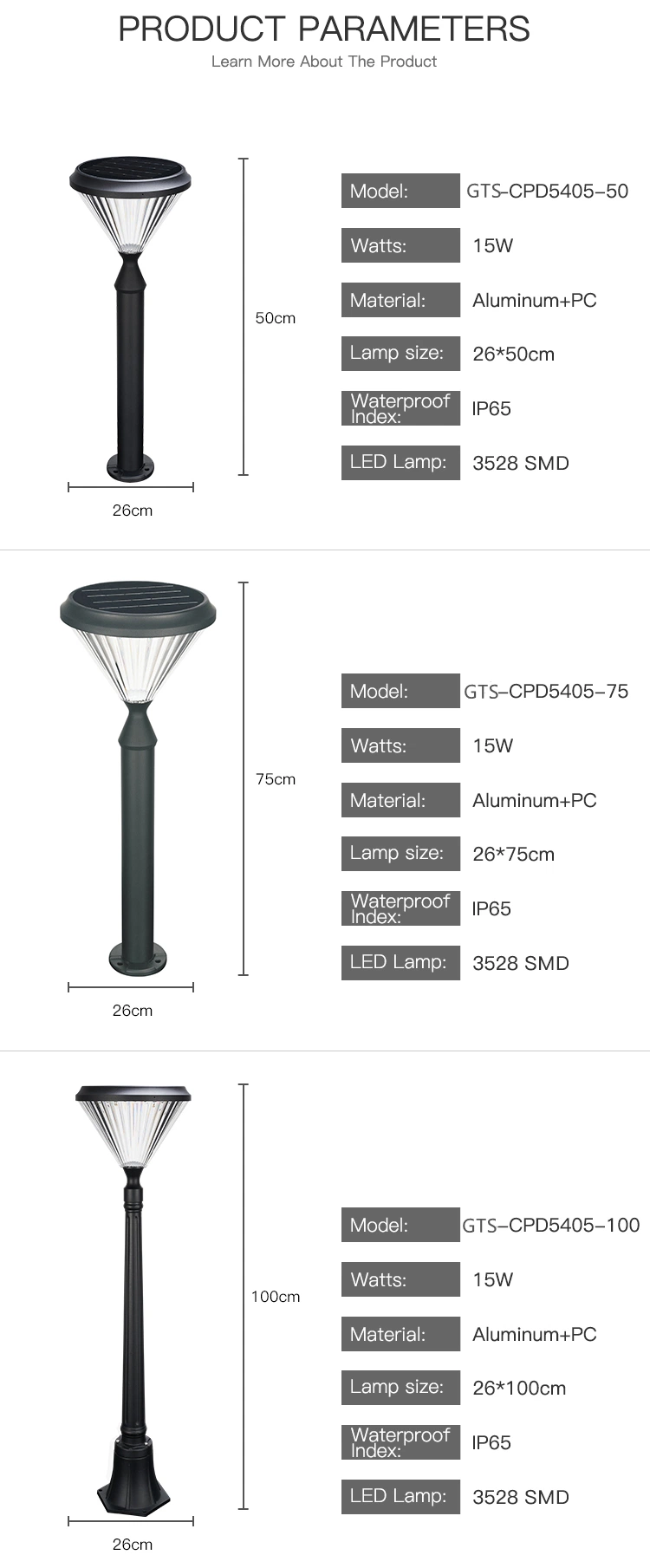 Aluminum PC Walkway Outdoor Waterproof Integrated LED Solar Garden Light for Lawn