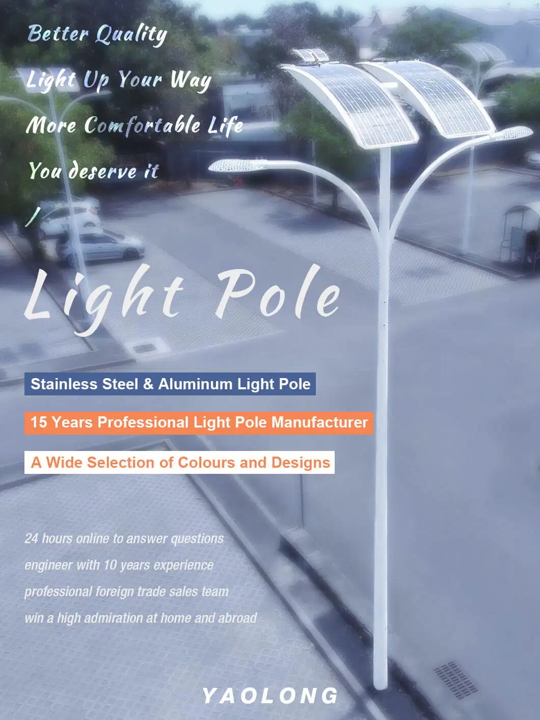 8m SS316 316L Stainless Steel Tapered Double Arms Street Light Post