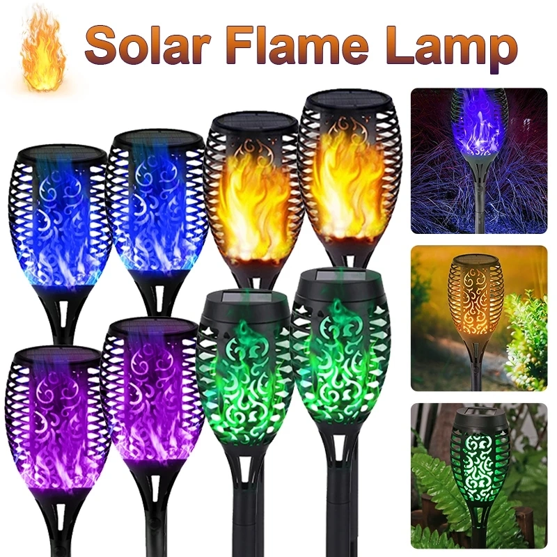 12 LED Solar Flame Torch Light Flickering Blue Purple Light Waterproof Garden Decoration Outdoor Lawn Path Yard Patio LED Lamps