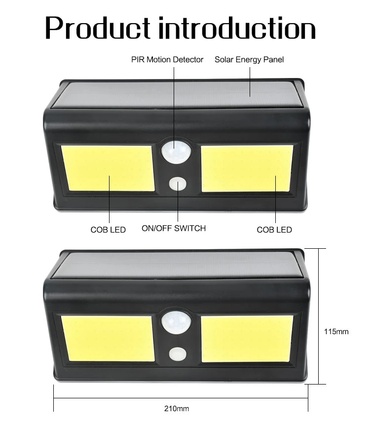 Brightenlux Street Night Light Solar Powered Outdoor 96 LED COB Motion Sensor Wall Mount Lamp for Garden