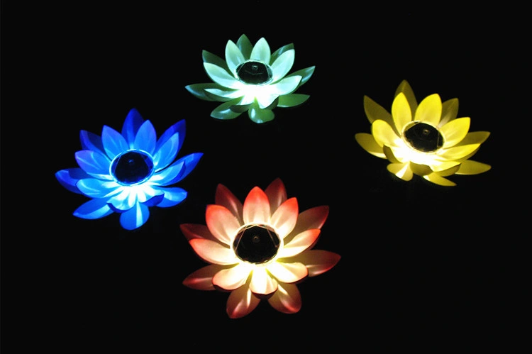 Solar Powered LED Flower Light Artificial Lotus Shape Floating Fountain Pond Garden Pool Lamp LED Night Light Solar Pool Light