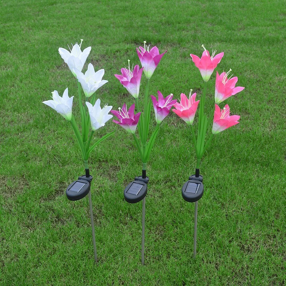 Solar Garden Stake Lights for Backyard Patio Porch Pathway - Set of 2 Lily Multi-Changing LED Lights Bl16579