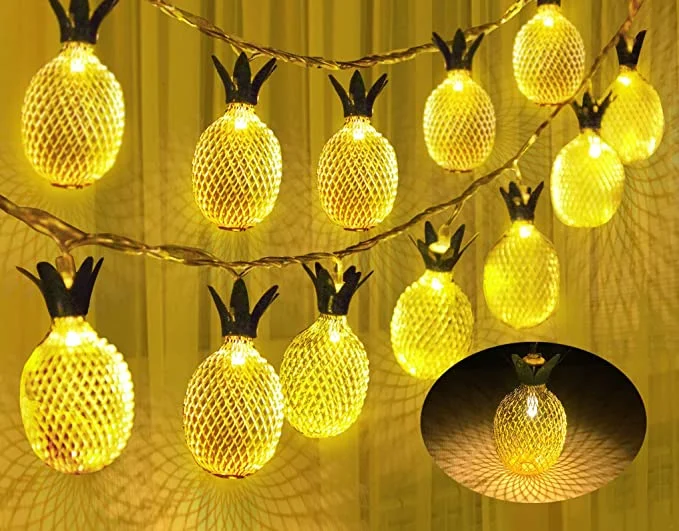 10 LED Battery Operated Fairy Pineapple Shaped Metal String Lights for Indoor Outdoor Patio Home Wedding Party Deco