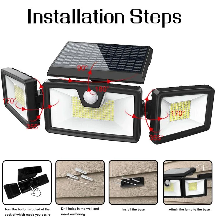 Brightenlux Garden Yard Easy Installation 188 LED Solar Energy IP65 Waterproof Motion Sensor Solar Wall Strip Light with 3 Modes Garden Light