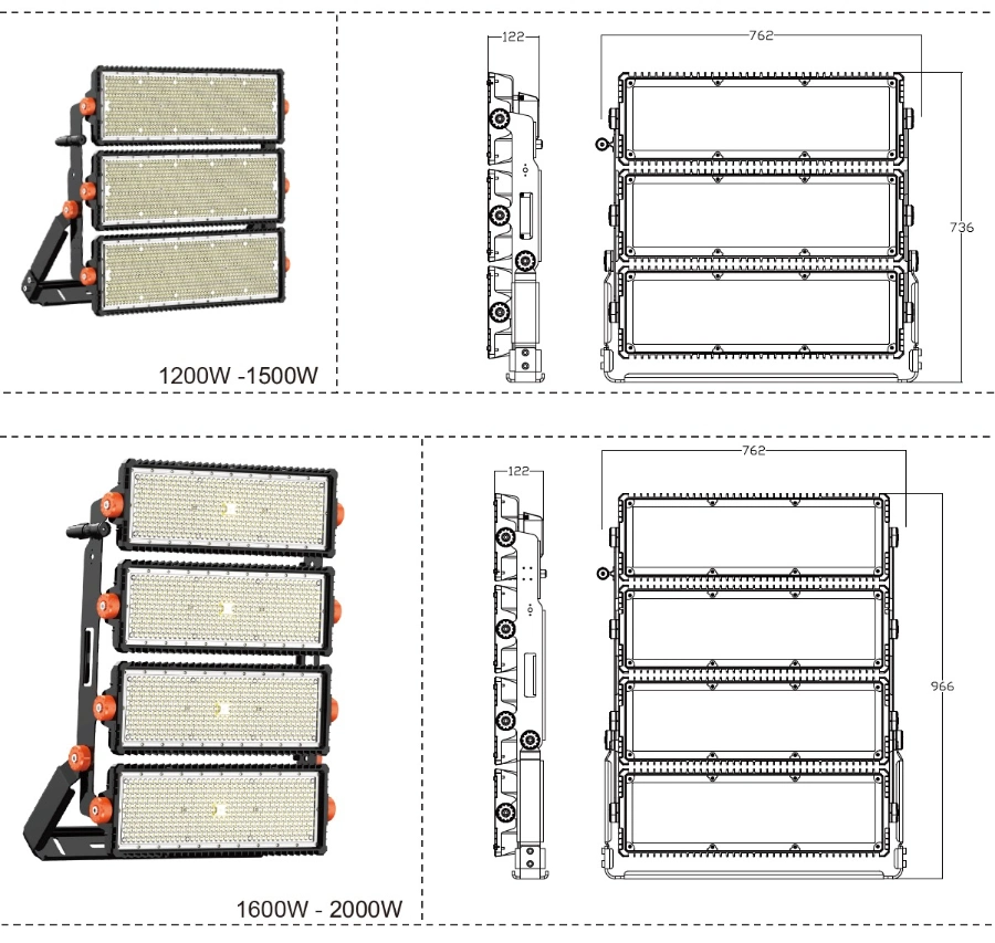 New IP66 170lm/W Dim Arena Baseball Football Basketball Tennis Court Cricket Ground Soccer Field Stadium Sport Light LED Floodlight 800W 1000W 500W 1500W 2000W