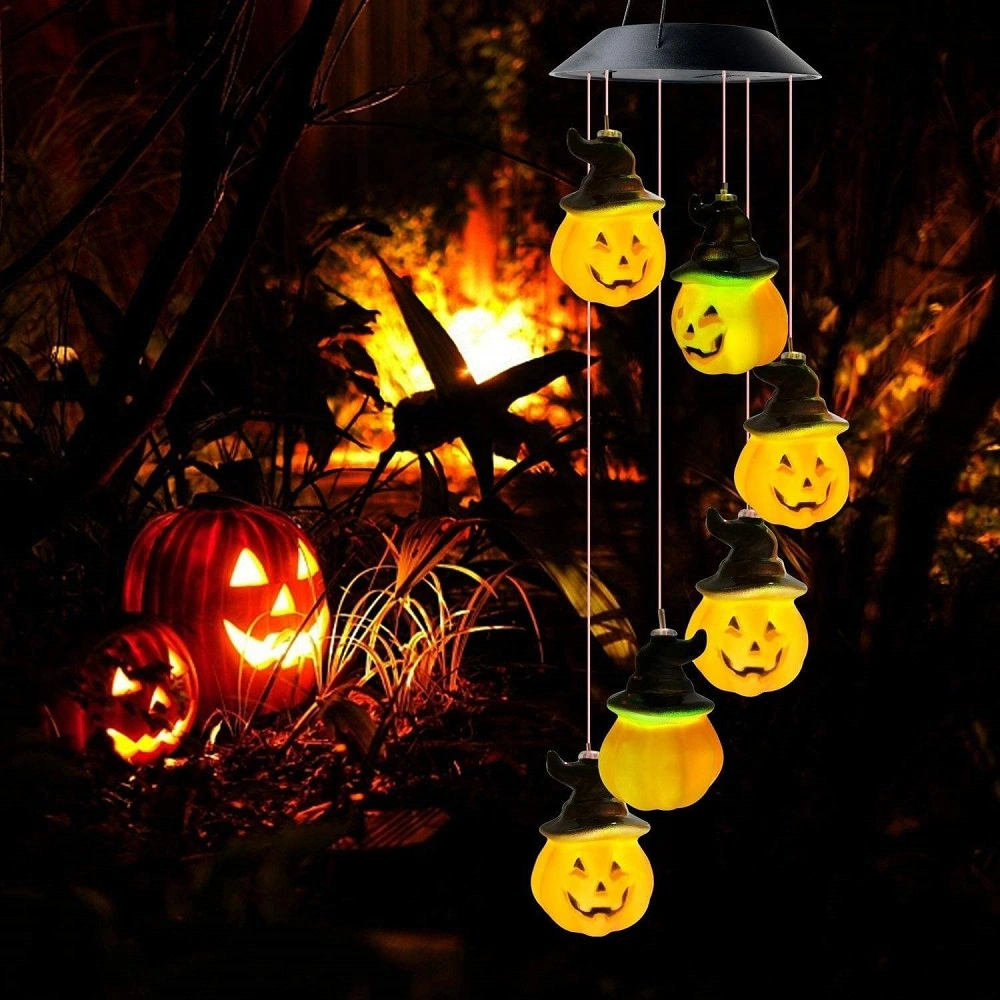 Halloween Pumpkin Wind Chimes Garden Patio Window Decor Hanging LED String Lights