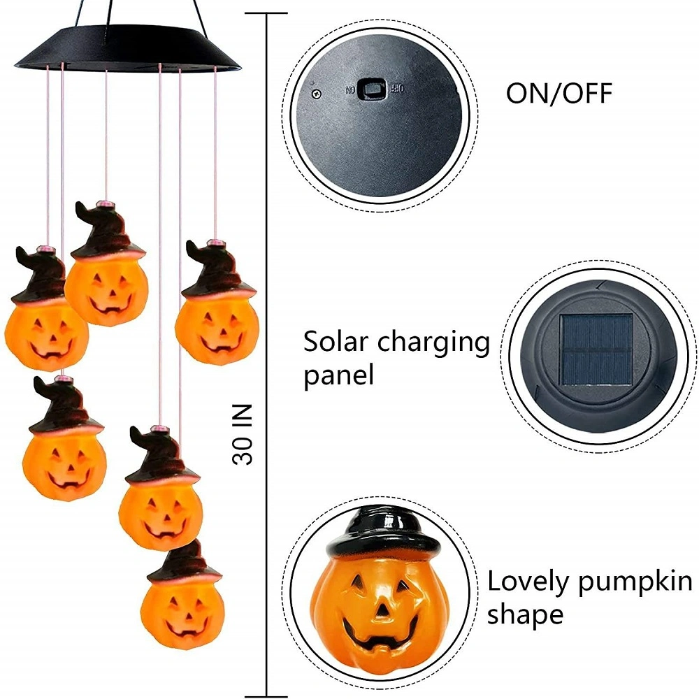 Halloween Pumpkin Wind Chimes Garden Patio Window Decor Hanging LED String Lights