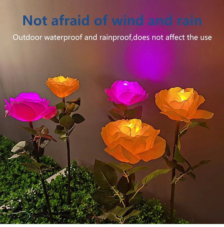 Colorful LED Solar Powered Landscape Lamp Night Garden Decorative Rose Light