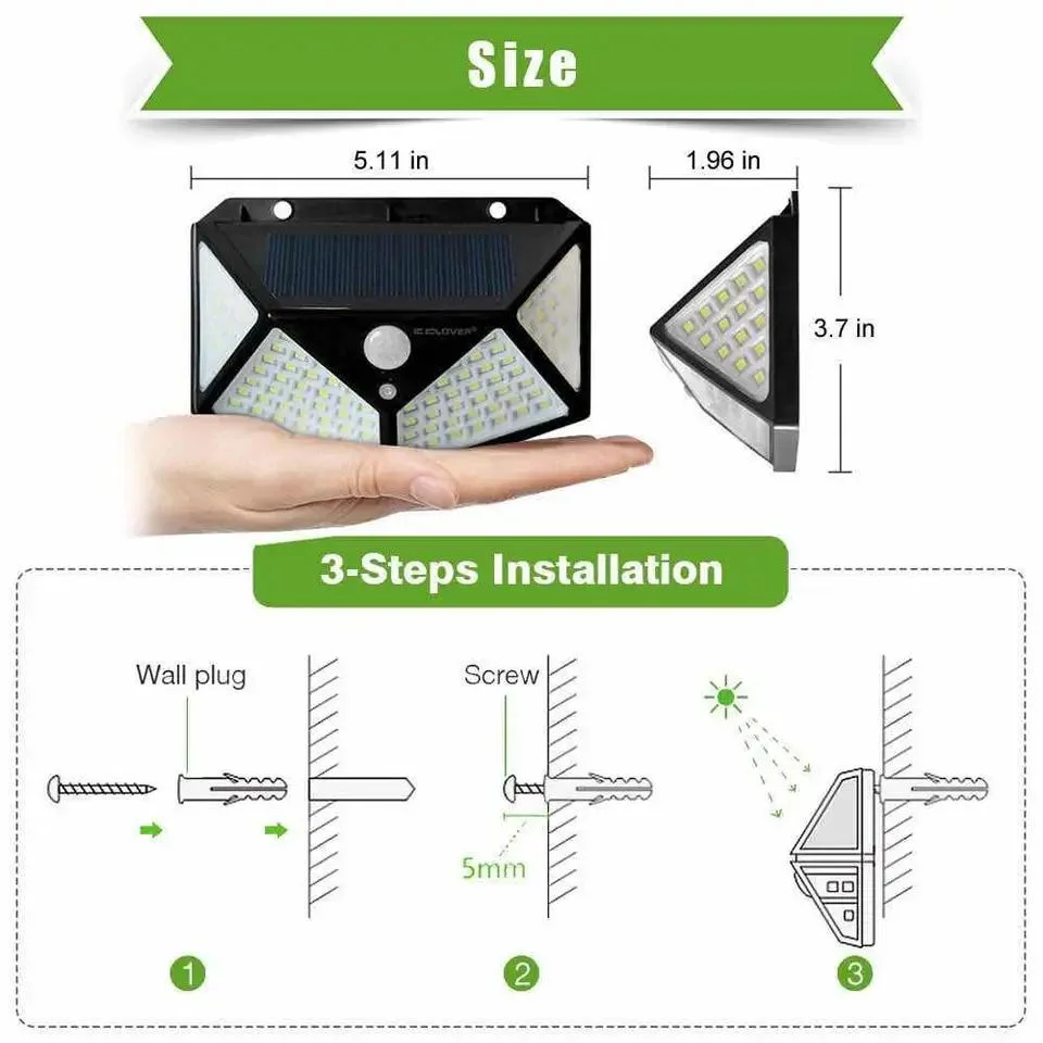 Best Outdoor Backyard Garden Stair Waterproof IP67 Solar Power 4 Sides Lighting Wall Lamp 100 LED Motion Sensor LED Solar Light