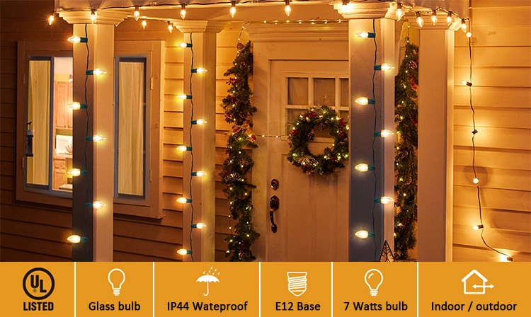 Waterproof C7 Outdoor Clamp String Lights Patio Flame String Lamp