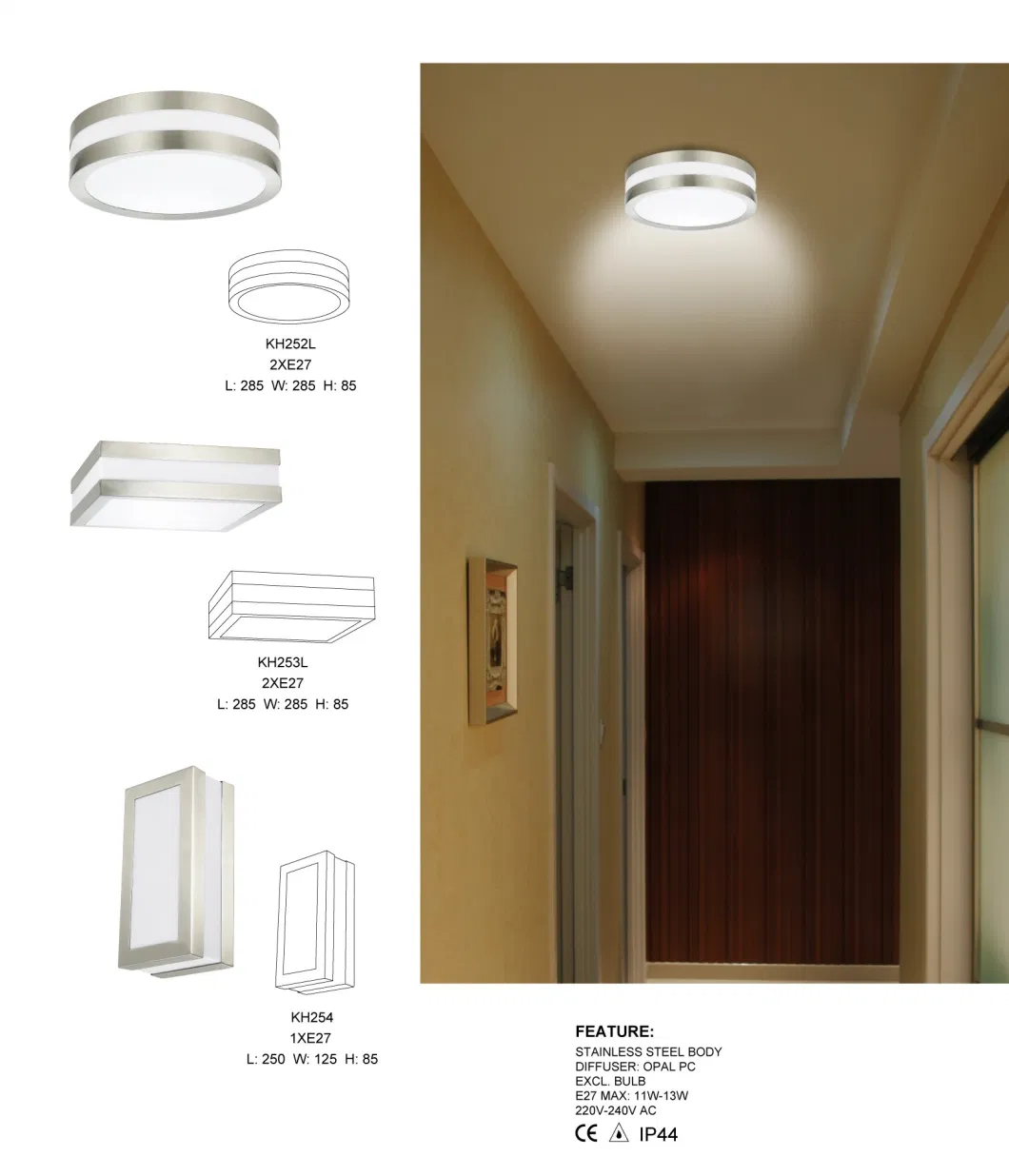 Modern Waterproof Die-Casy Aluminum Round Shape 2*E27 Outdoor Lights for Home Ceiling Exterior