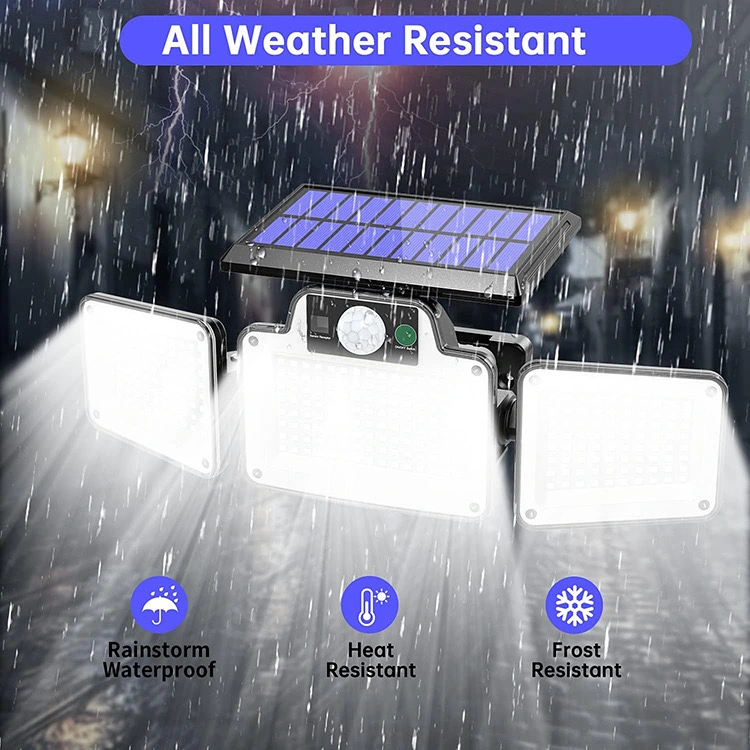 2024 Hot Solar Garden Lights Three-Head Rotating Human Sensor LED Light Outdoor Patio Garage Solar Lights