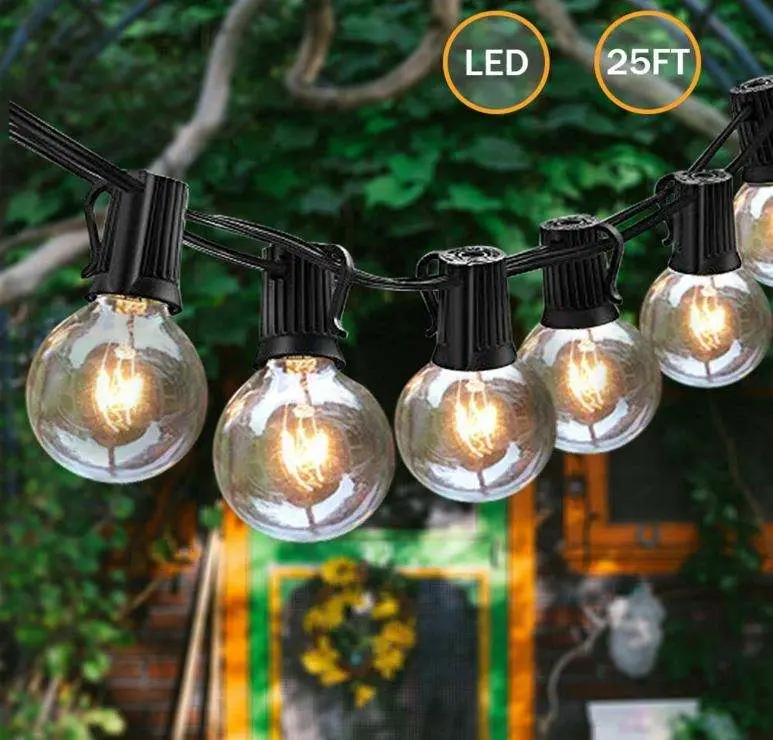 Waterproof 25FT 25 LED Bulb Light Holiday Garden Decoration Strip Lamp Outdoor Flexible Patio String Light