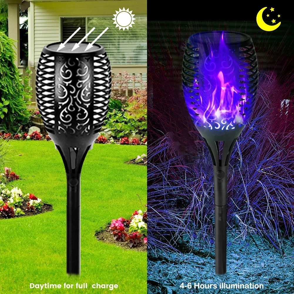 12 LED Solar Flame Torch Light Flickering Blue Purple Light Waterproof Garden Decoration Outdoor Lawn Path Yard Patio LED Lamps