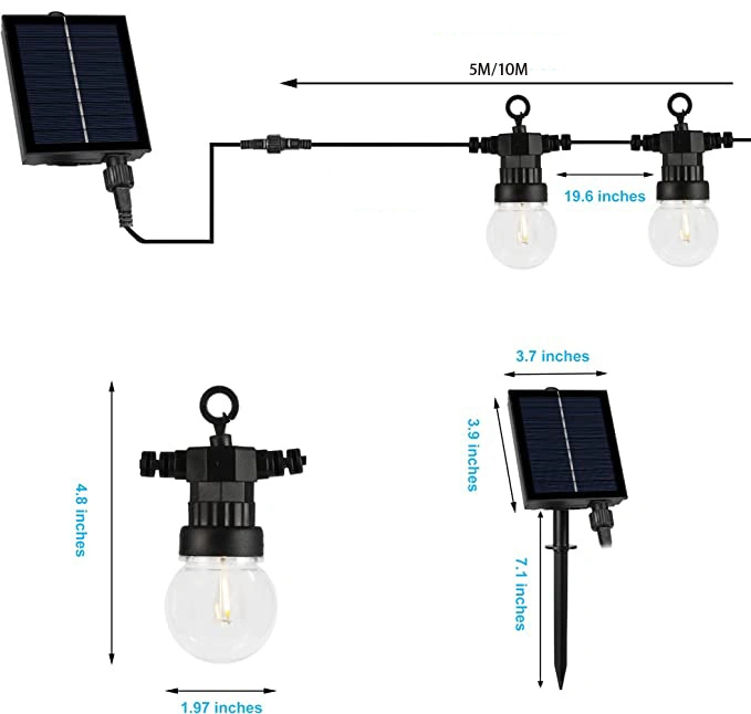 G50 Shatterproof Bulbs Solar Outdoor String Lights with Dimmable Remote Control for Garden Bistro Cafe Backyard Holiday