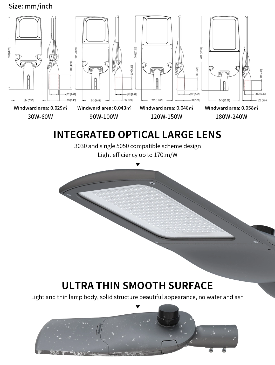 240W Street Lighting Outdoor D4I Sensor Shoebox Lights with Zhaga Motion Socket IP66 Waterproof for Parking Lot Backyard Driveway