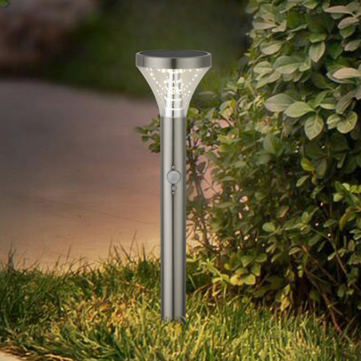 Modern Stainless Steel Motion Sensor Pyramid Garden Lights Solar Powered for Yard Patio Pathway