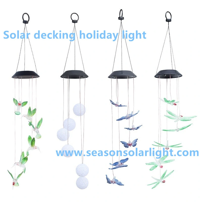 Outdoor Waterproof Solar Colorful Wind Chime Lightingg Lamp Hummingbird Shape Pendant LED Night Light Courtyard Garden Patio Window Decorative Lighting