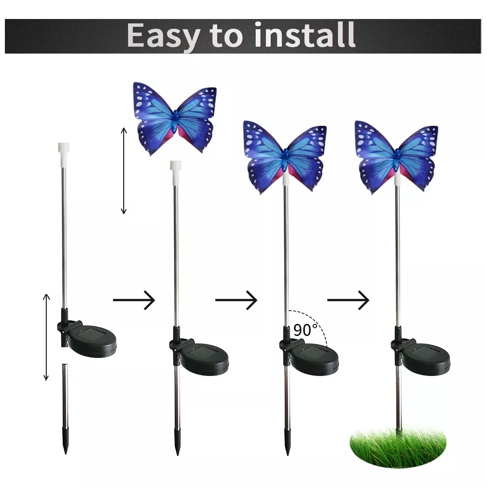 Waterproof Garden Decoration Colorful Butterfly LED Lamps Patio Pathway Solar Flood Light