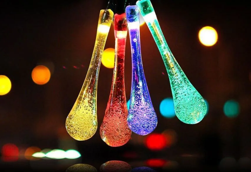 LED Water Drop Solar Powered String Lights for Indoor Outdoor Patio Lawn Water Proof Bulb Christmas Xmas Holiday Festivals Decoration Lamp