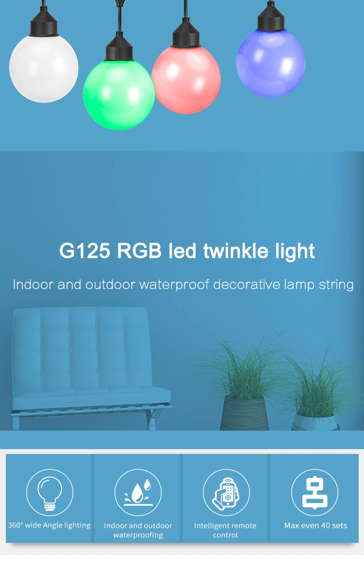 Outdoor LED G125 Belt String Bulbs Lighting Colorful Patio String Light