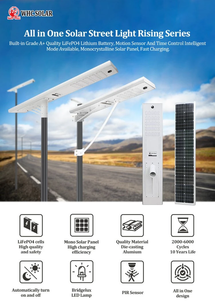 Whc Waterproof IP65 Backyard Wholesale Price 50W 100W 200W 300W 400W Garden Solar Street Lamp Security Flood Lights Wall Lamp All in One Solar LED Street Light