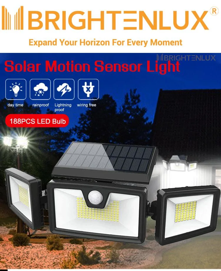 Brightenlux Garden Yard Easy Installation 188 LED Solar Energy IP65 Waterproof Motion Sensor Solar Wall Strip Light with 3 Modes Garden Light