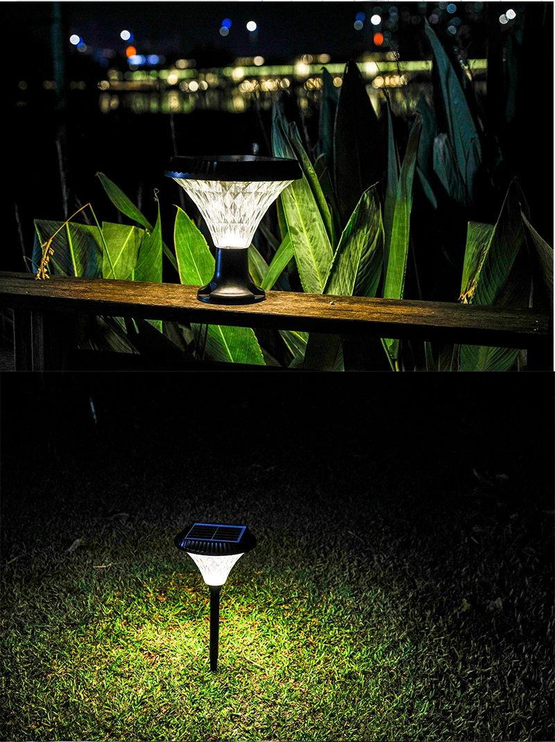 Newest High Quality Ground Spike Lamp Warm White Emitting Plastic Auto on/off LED Solar Outdoor Lights Pathway Lighting for Garden Yard Patio Stake Solar Light