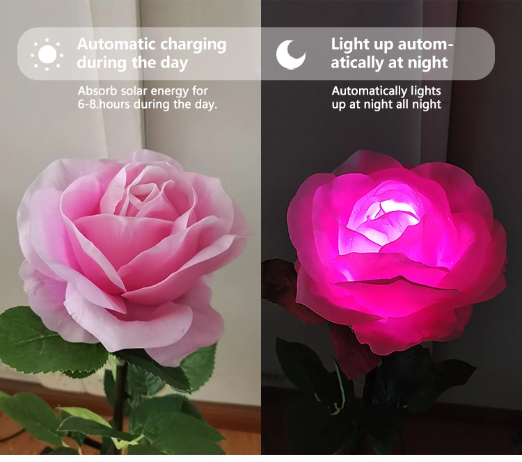 Colorful LED Solar Powered Landscape Lamp Night Garden Decorative Rose Light