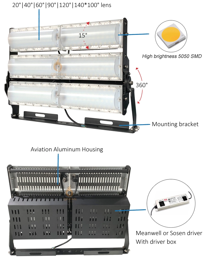 160lm/W High Power SMD LED High Mast Pole Projector Flood Light for Outdoor Reflector Football Field Stadium Sport Lighting 200W 300W 400W 600W 800W 1000W 1500W