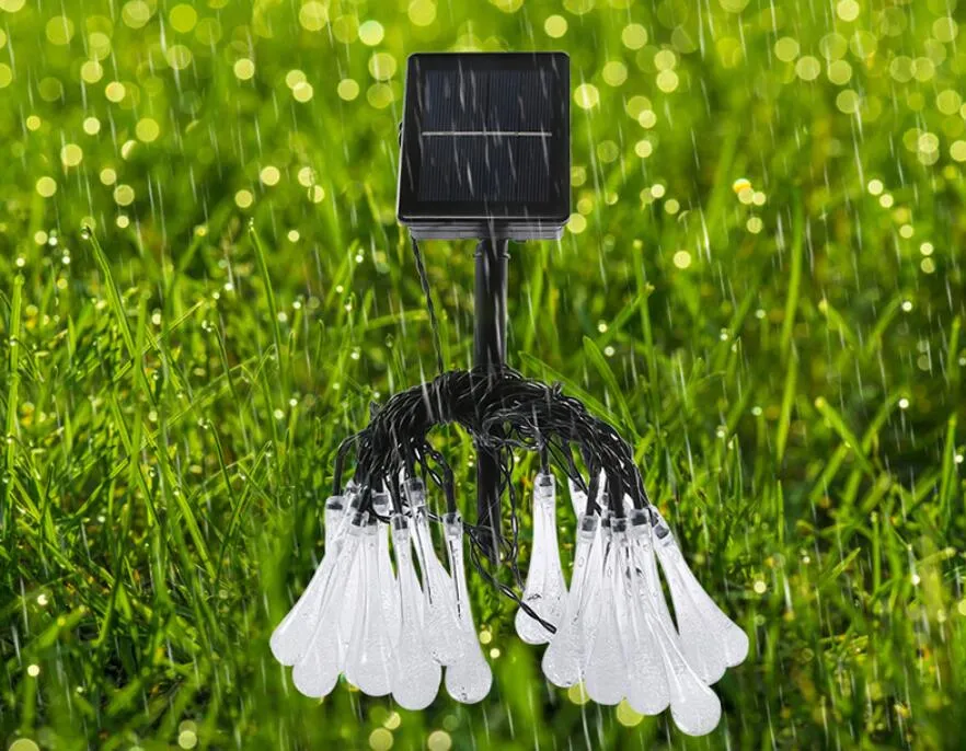 LED Water Drop Solar Powered String Lights for Indoor Outdoor Patio Lawn Water Proof Bulb Christmas Xmas Holiday Festivals Decoration Lamp