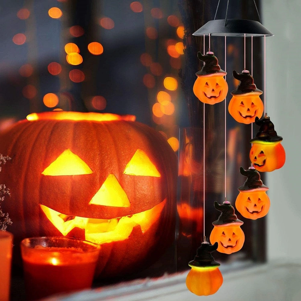 Halloween Pumpkin Wind Chimes Garden Patio Window Decor Hanging LED String Lights