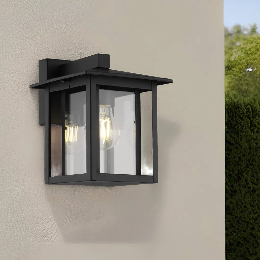 Decorative Black Stainless Steel Waterproof Glass Shade E27 15W Outdoor Lights Wall Mounted Modern