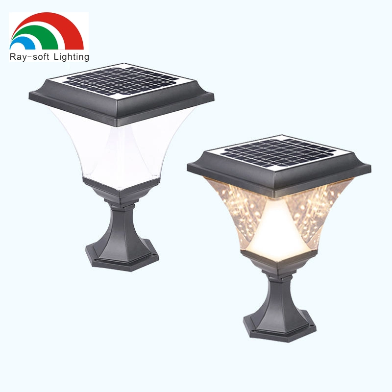 Square Shape Aluminum Black Decorative Modern LED Solar Pillar Light