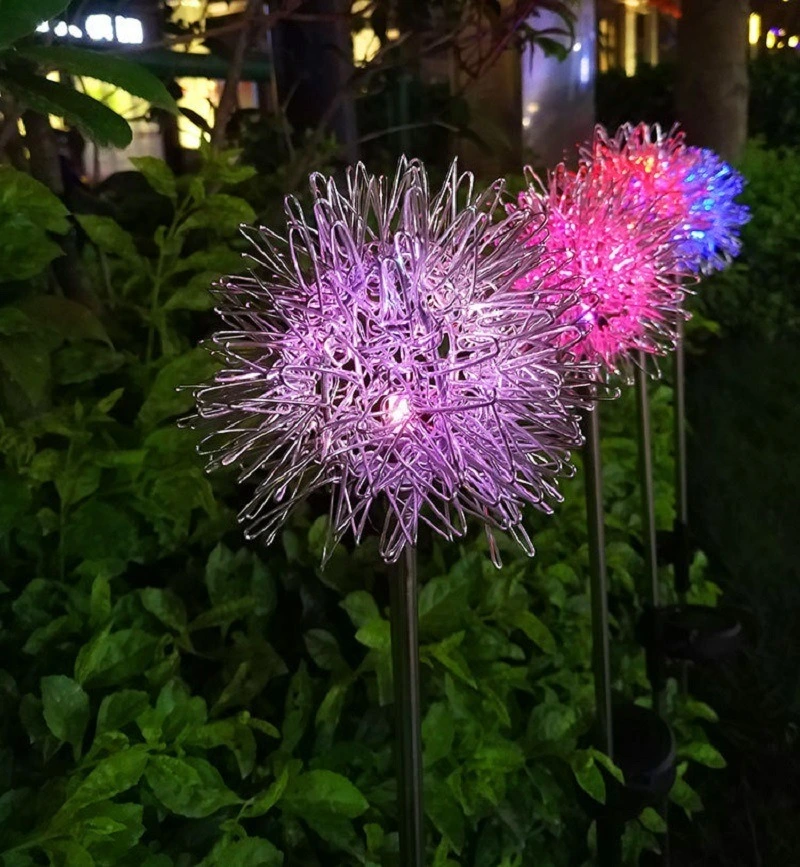 Rechargeable LED Ball Dandelion Flower Stake Light Solar Energy for Outdoor Garden Patio Pathway Porch Backyard Bl16592