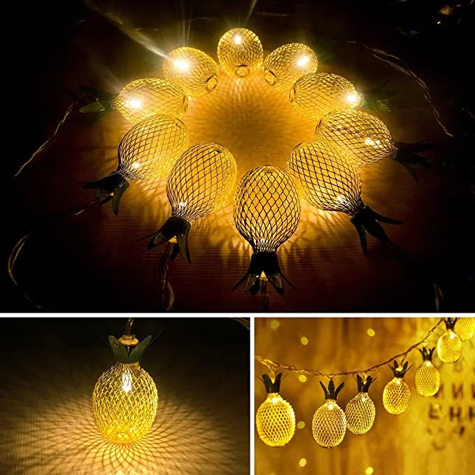 10 LED Battery Operated Fairy Pineapple Shaped Metal String Lights for Indoor Outdoor Patio Home Wedding Party Deco