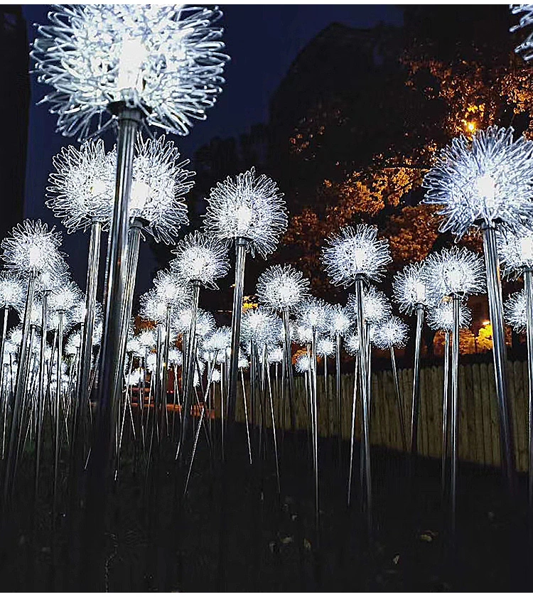 Outdoor Waterproof Garden Decorative Solar Aluminum Ball Dandelion Ground Lawn Lights for Pathway Walkway Yard Patio