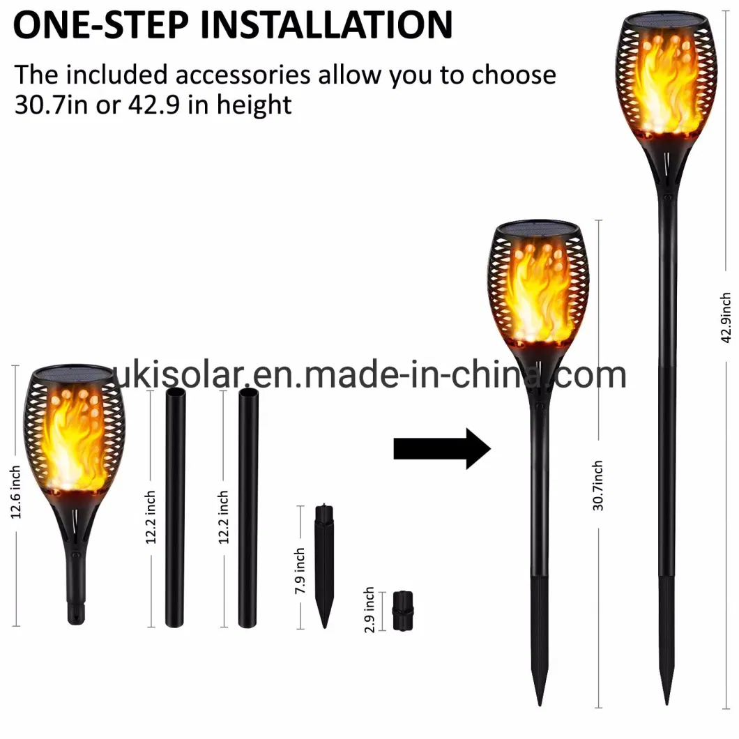 Solar Touch Lights, Dancing Flame Lighting 96 LEDs Lights Flickering Tiki Waterproof Wireless Auto on/off Outdoor Light for Patio Garden Path Yard Wedding Party