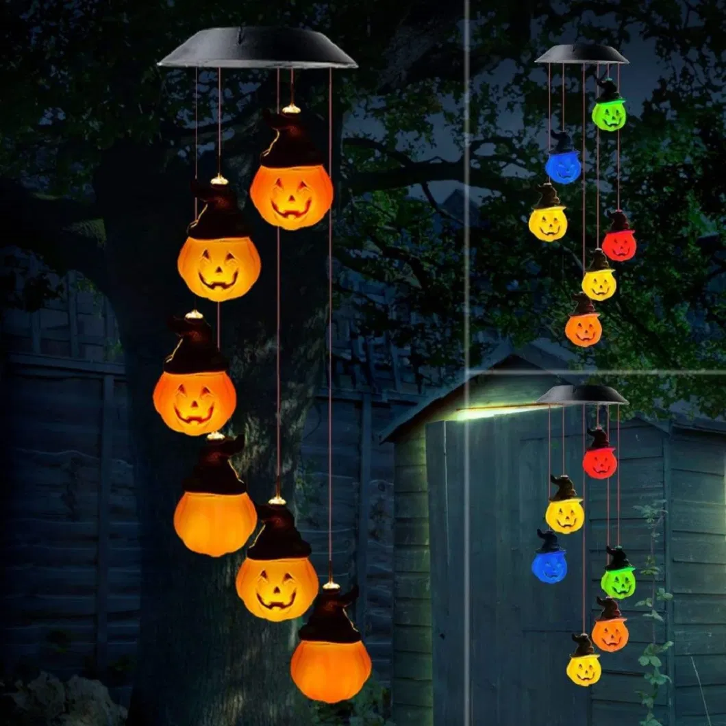 Halloween Pumpkin Wind Chimes Garden Patio Window Decor Hanging LED String Lights