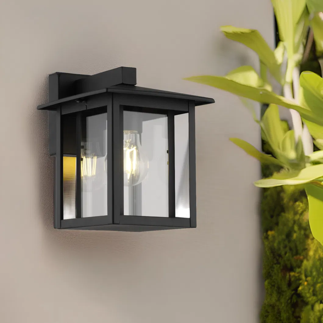 Decorative Black Stainless Steel Waterproof Glass Shade E27 15W Outdoor Lights Wall Mounted Modern