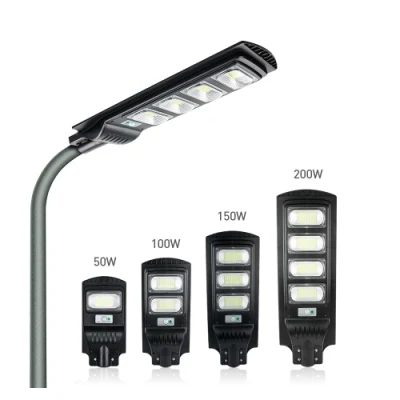 Illuminazione esterna in alluminio personalizzata per esterni con proiettore da giardino impermeabile IP67 50 W, 100 W, 150 W, 200 W, LED bifacciale automatico all-in-one Luce solare stradale