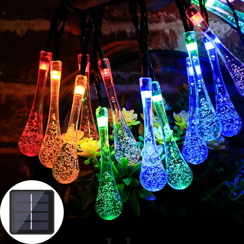 Solar String Lights Outdoor Waterproof Water Drop with 8 Lighting Modes for Wedding Party Patio Holiday Decor