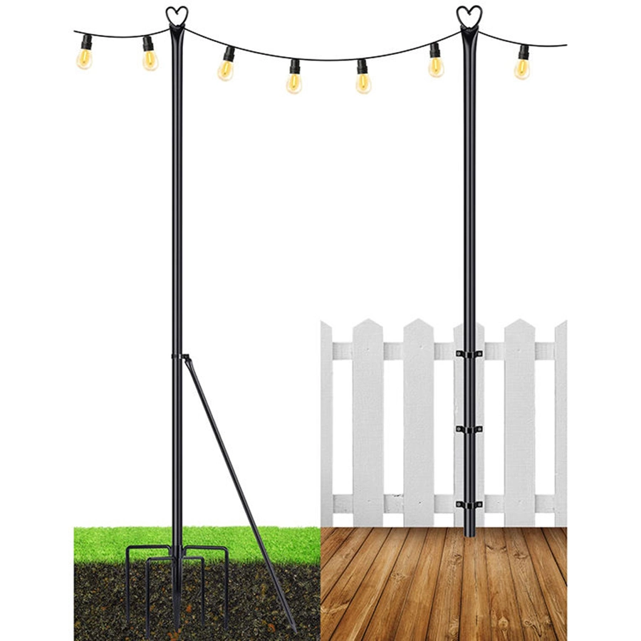 JH-Mech Metal Patio String Light Pole with Side Support Rod