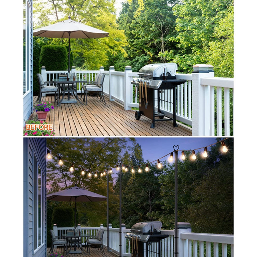 JH-Mech Metal Patio String Light Pole with Side Support Rod