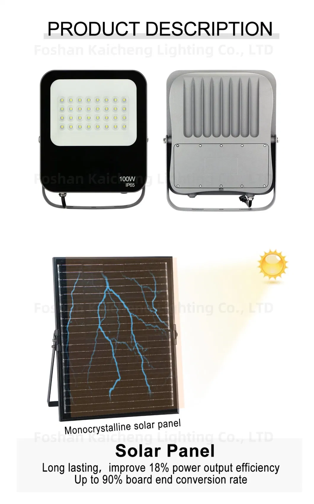 High Brightness Portable Courtyard Security Lighting IP65 Waterproof Outdoor 100W LED Solar Flood Light