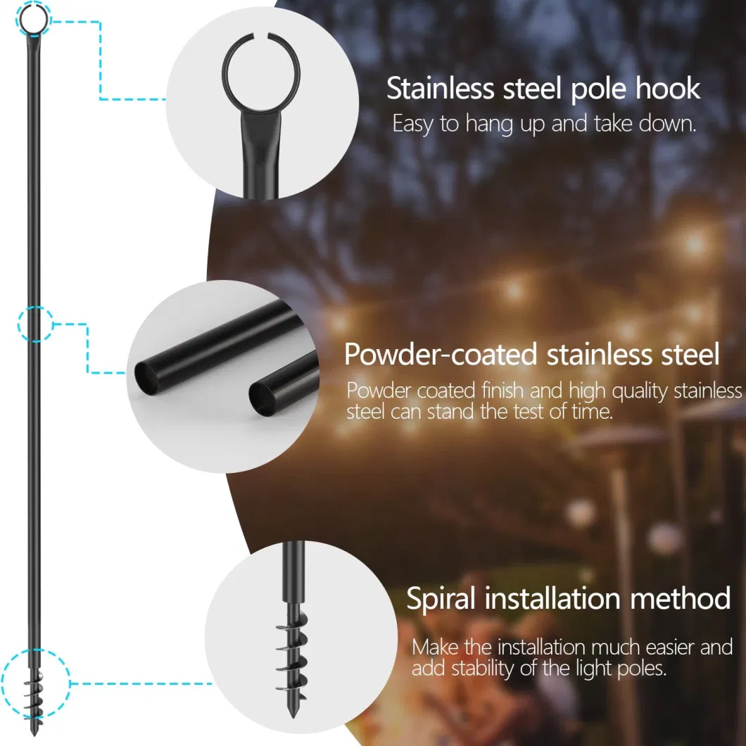 Outside String Light Pole for String Lights, Backyard Patio Light Poles for Parties Bistro Wedding, Metal Outdoor String Light Poles